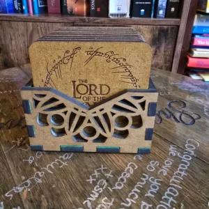 Lord of the Rings Coaster Set Wooden LOTR Coasters Gift Box Tolkien Collectable