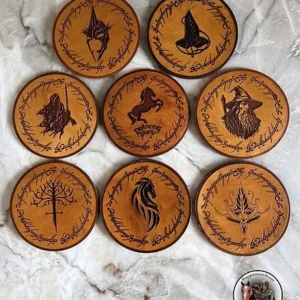 LOTR One or Set of 6 Wooden Coasters, Lord of the Rings Inspired Wood Coasters