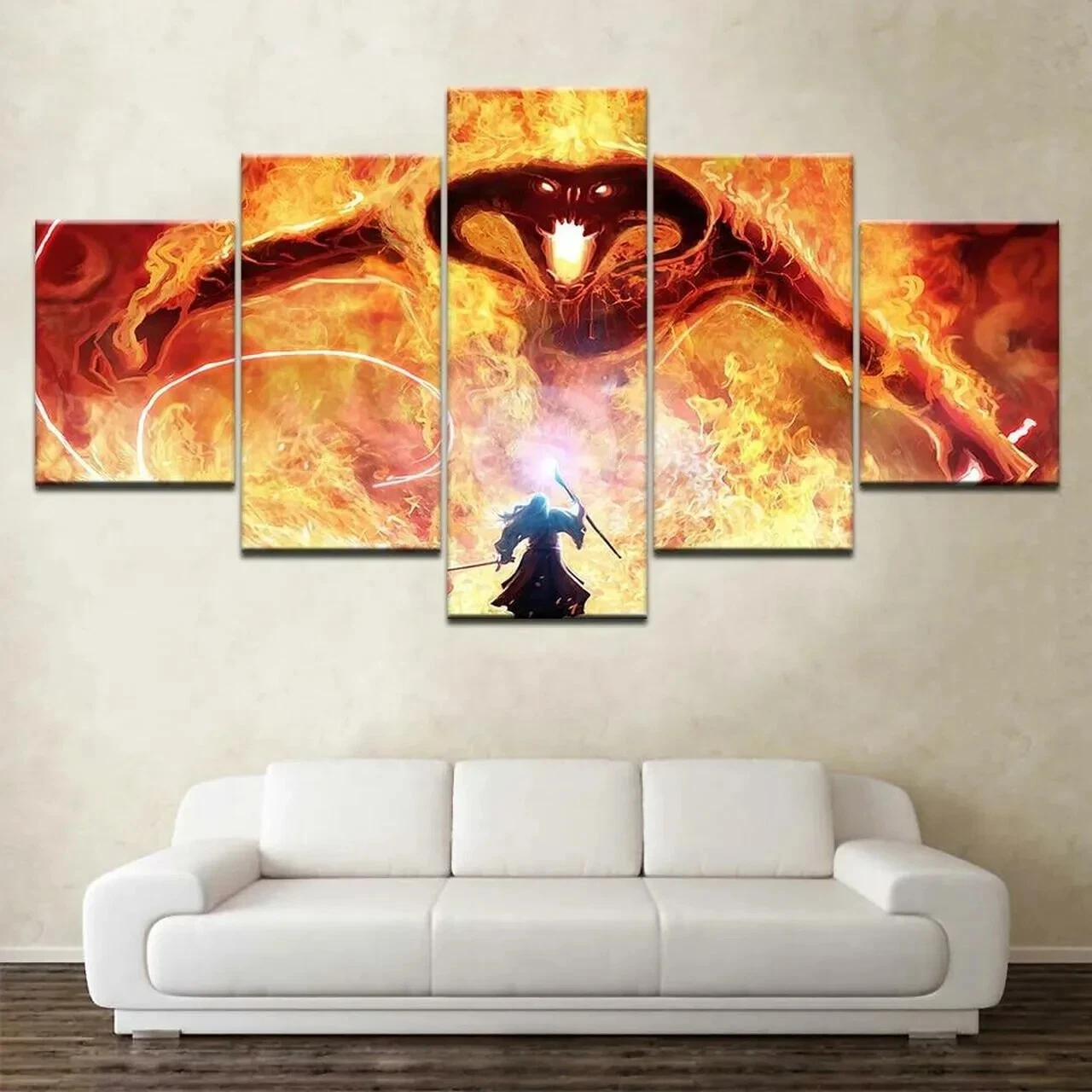 Gandalf & Balrog LOTR Fire Scene 5 Piece Panel Canvas Wall Art